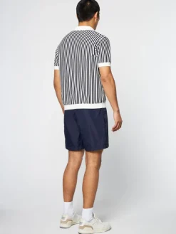 Abramo Knit Polo- Pearled Ivory/ Maritime Blue