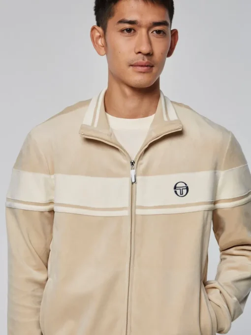 Damarindo Velour Track Jacket- Cement/ Gardenia