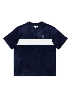 Debossed Damarindo Velour T-Shirt- Maritime Blue