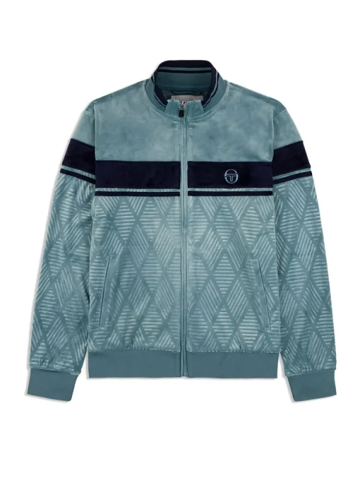 Debossed Damarindo Velour Track Jacket- Larkspur