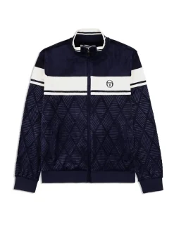 Debossed Damarindo Velour Track Jacket- Maritime Blue