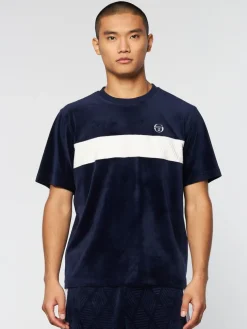 Debossed Damarindo Velour T-Shirt- Maritime Blue