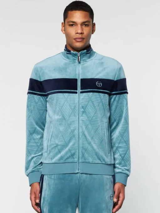 Debossed Damarindo Velour Track Jacket- Larkspur