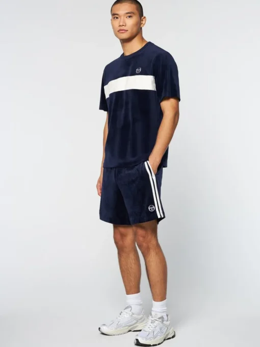 Debossed Damarindo Velour T-Shirt- Maritime Blue