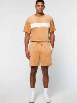 Debossed Damarindo Velour Short- Meerkat