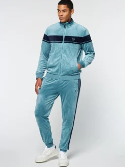 Debossed Damarindo Velour Track Jacket- Larkspur