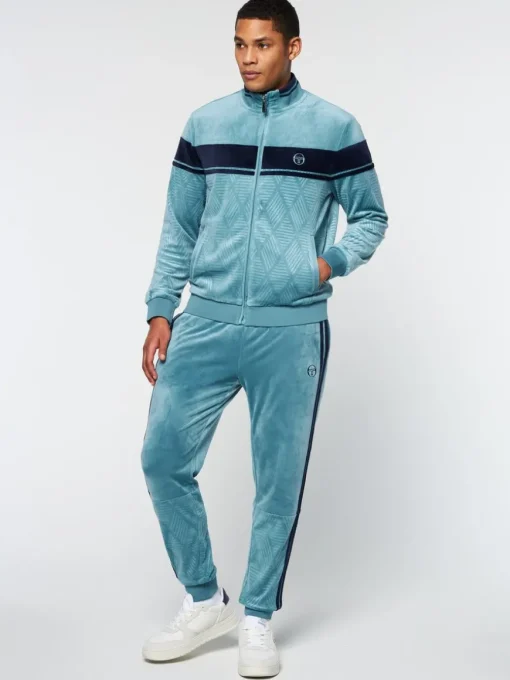 Debossed Damarindo Velour Track Jacket- Larkspur