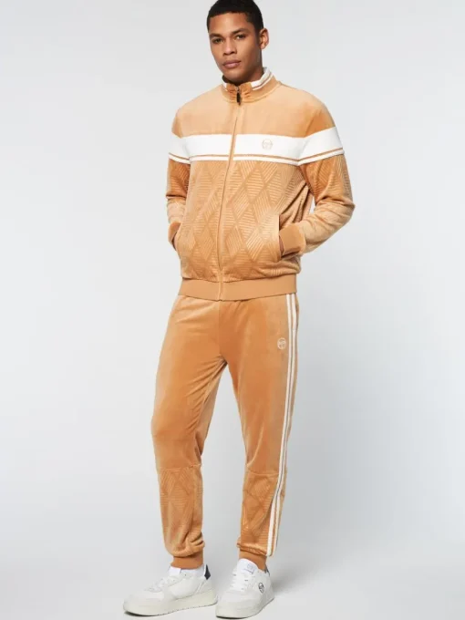 Debossed Damarindo Velour Track Jacket- Meerkat