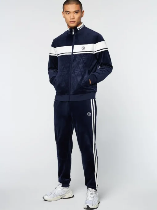 Debossed Damarindo Velour Track Jacket- Maritime Blue