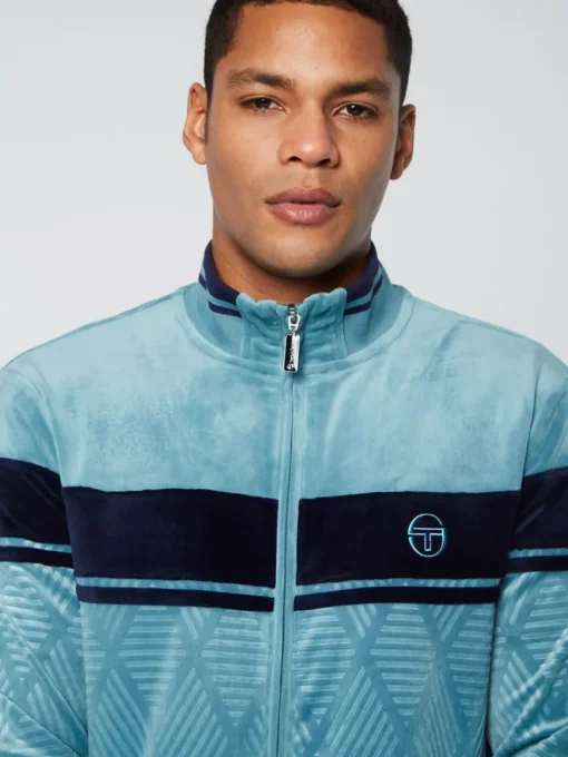 Debossed Damarindo Velour Track Jacket- Larkspur
