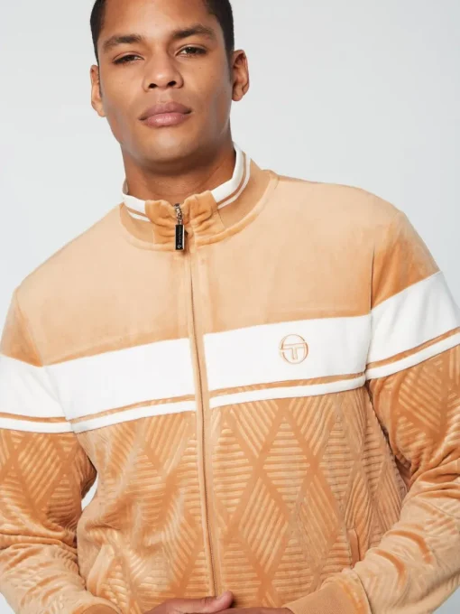 Debossed Damarindo Velour Track Jacket- Meerkat