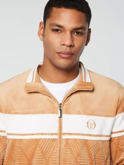 Debossed Damarindo Velour Track Jacket- Meerkat
