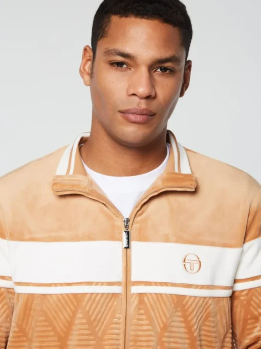 Debossed Damarindo Velour Track Jacket- Meerkat