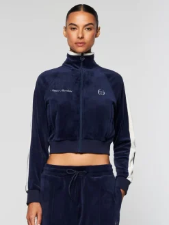 Miss Carlotta Velour Track Jacket- Maritime Blue