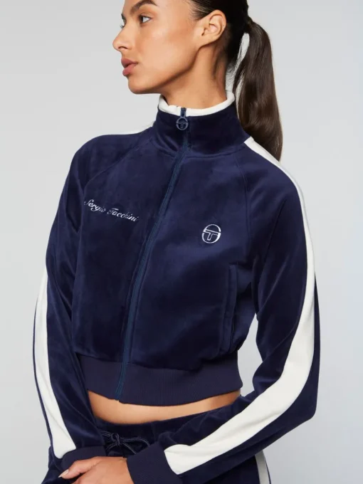 Miss Carlotta Velour Track Jacket- Maritime Blue