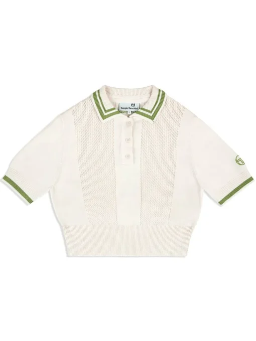 Perla Knit Cropped Polo- Gardenia