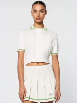Perla Knit Cropped Polo- Gardenia