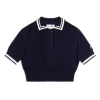 Perla Knit Cropped Polo- Maritime Blue