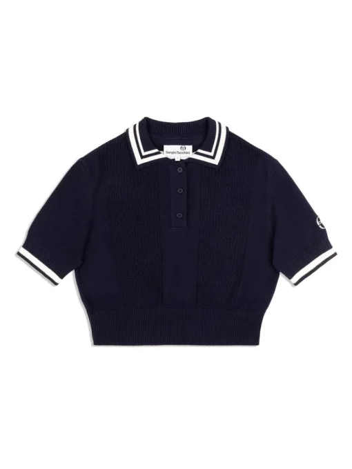 Perla Knit Cropped Polo- Maritime Blue