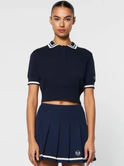 Perla Knit Cropped Polo- Maritime Blue