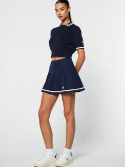 Perla Knit Cropped Polo- Maritime Blue