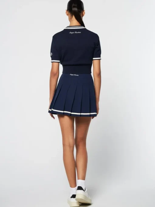 Perla Knit Cropped Polo- Maritime Blue
