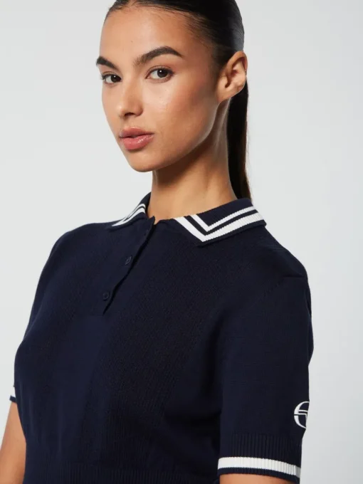 Perla Knit Cropped Polo- Maritime Blue