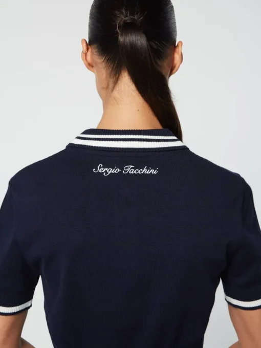 Perla Knit Cropped Polo- Maritime Blue