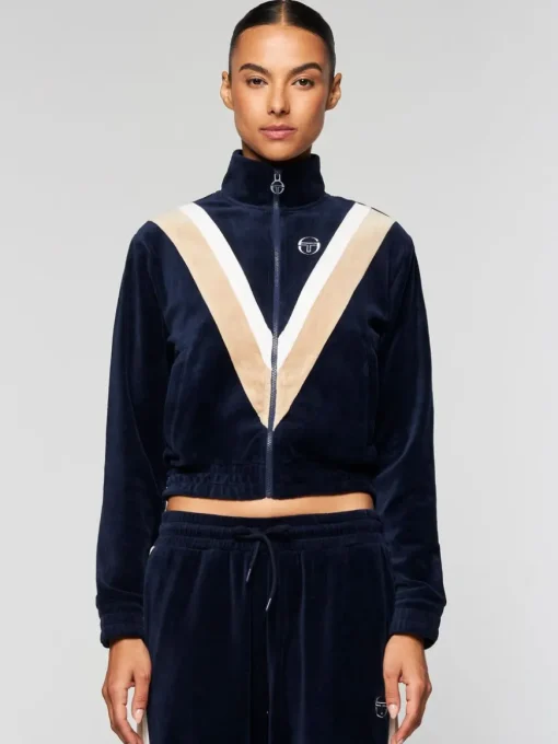 Sara Velour Track Jacket- Maritime Blue