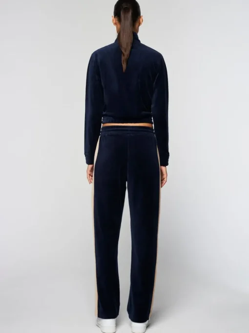 Sara Velour Track Jacket- Maritime Blue