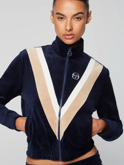 Sara Velour Track Jacket- Maritime Blue
