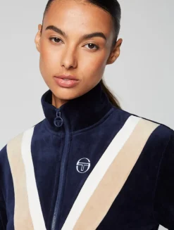 Sara Velour Track Jacket- Maritime Blue