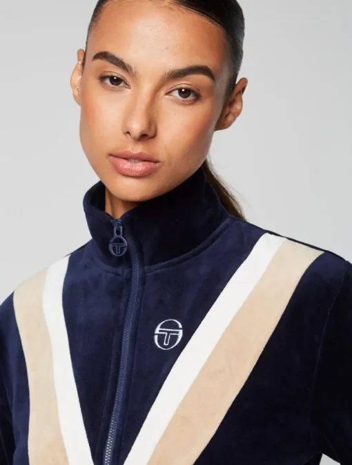 Sara Velour Track Jacket- Maritime Blue